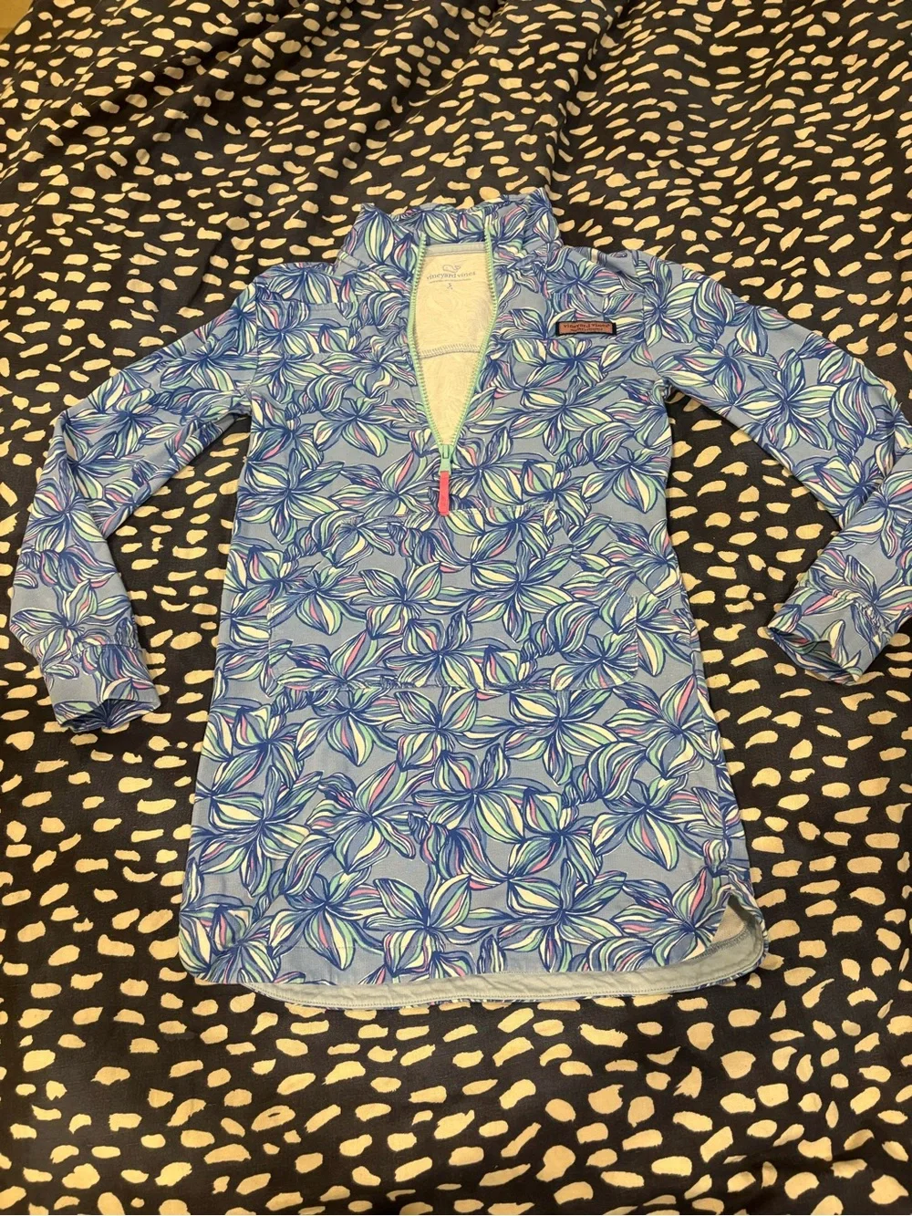 Vineyard Vines Blue Floral Half‑Zip Tunic